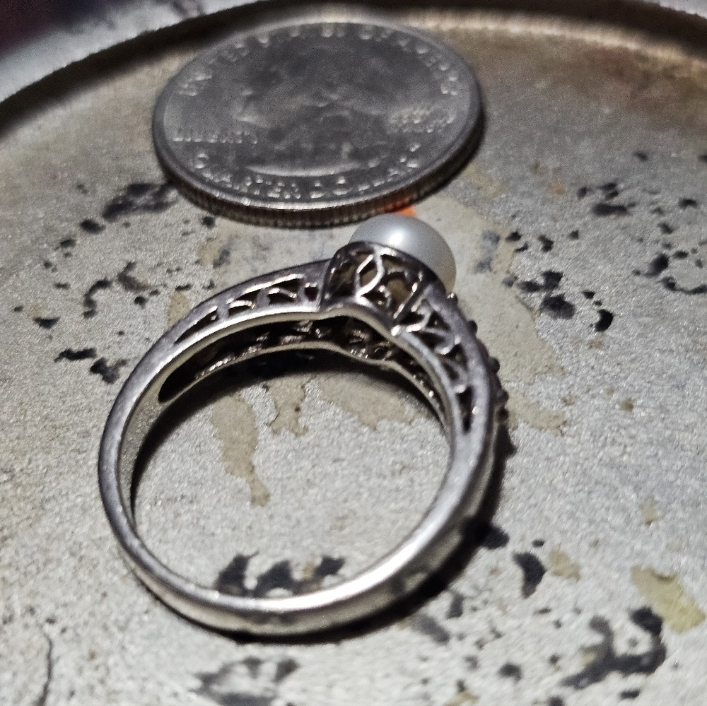 Pearl And Ruby Gemstone Ring 925 Silver Vintage S… - image 5